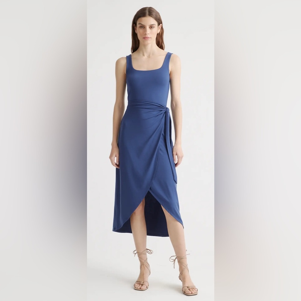 Quince Tencel Jersey Side Tie Midi Dress Navy Blue size XS